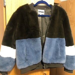 APPARIS Ana Faux Fur Color Block Bomber Jacket- M